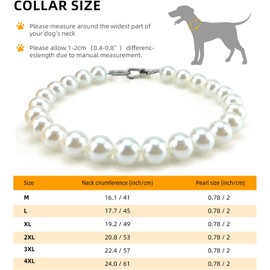 KUDES Chunky Pearl Dog Necklace (Beads 20mm),Strong Stainless Steel Wire Rope,Elegant Classic Super Big Pearl Collar Necklace Jewellery Accessories for Medium Large Dogs Occasions and Gatherings