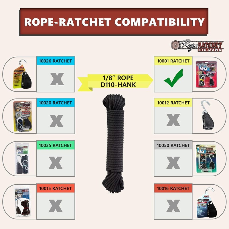 Rope Ratchet 1/8" 50 ft Braided Polyester Utility Cord, Weather