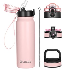 Botella de agua aislada, aspiradora de doble pared de acero inoxidable, 3 tapas (tapa de boquilla, tapa de pajita, tapa de boca ancha), perfecta para deportes, al aire libre/interior, mantiene el frío durante 24 horas caliente durante 12 horas (rosa)