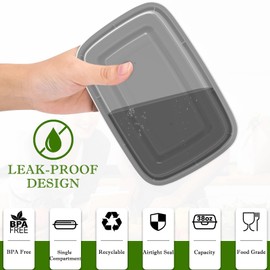 Meal Prep Containers Reusable 38oz - Plastic Food Containers with Lids 50 Pack, Disposable To Go Food Containers, Leakproof Food Prep Containers, Stackable, Takeout, BPA-Free, Microwave/Freezer Safe