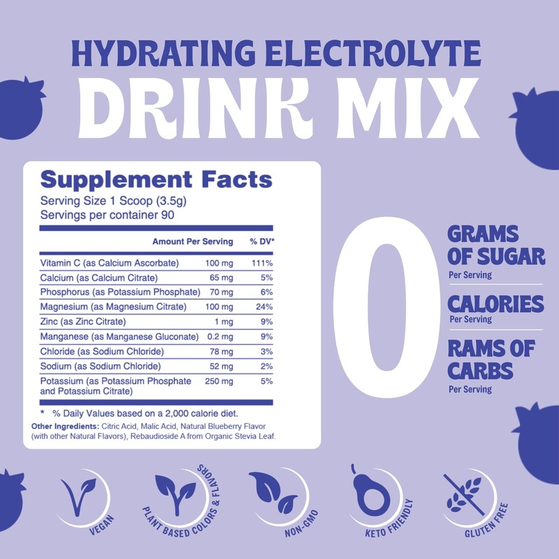 Blueberry Hydration Powder – Zero Sugar Electrolyte Drink Mix |