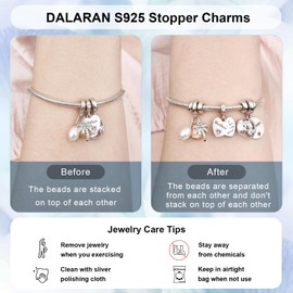 DALARAN 925 Sterling Silver 4pcs Sliver Gold Charm Stopper Spacer Bead for Charm Bracelets Christmas Bead for Women