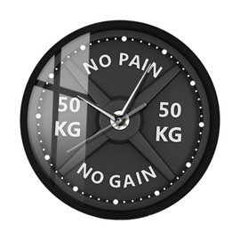Fenteer 11.8inch Barbell Weight Pattern Wall Hanging Clock Round for Bedroom Multifunctional
