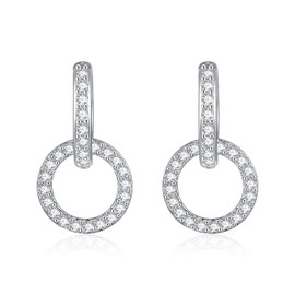 ankbrats Earrings 925 Silver Hanging for Girls, 10 mm S925 Sterling Silver Earrings, Double Hoop Earrings Cubic Zirconia, Double Circle Hoop Earrings for Women Ladies, Cubic Zirconia, Cubic Zirconia