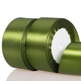 ATRBB 1 1/2 Inch Olive Green Satin Ribbon, 50 Yards Solid Fabric Ribbon for Gift Wrapping, Bouquets, Wedding and Home Decor, 25 Yards/roll x 2 Rolls