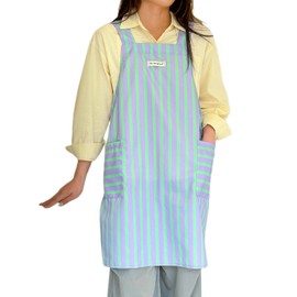 Delantal a rayas impermeable para mujer con bolsillos, espalda cruzada sin atar, para cocina, jardín y cocina (2 colores), Púrpura, Talla única