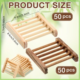 Amyhill 100 Pcs Bamboo Wood Soap Dish Bulk Bathroom Wooden Soap Holder Savers for Bar Self Draining Dishes Hand Craft Tray, 3.3 x 3.3 x 0.67 Inch (Wood Color,Charcoal Color)