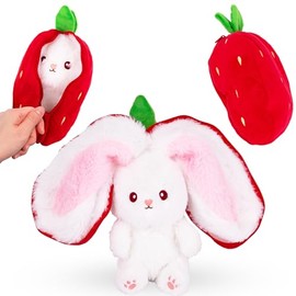 ArtCreativity - Juguete de peluche de conejo de Pascua de fresa con conejito de Pascua en el interior, relleno de cesta de Pascua y regalos para niños, se dobla como bonita decoración de Pascua
