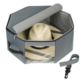 Bamneat Hat Box for Travel & Home Closet Storage, Side Reinforced Octagonal Case, Crush-proof, Dust-proof for Cowboy, Panama & Fedora Hats, Grey