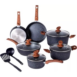 Kitchen Academy 12 Piece Induction Pots & Pans Set Granite Cooking Set Kitchen Nonstick Cookware