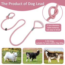 Kaket Dog Slip Lead 1.5m, Dog Training Leash Rope, Slip Lead for Dogs, Pink Grey Long Rope Leash for Dogs (Pink)