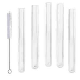 Reusable Glass Straws Set, Clear Glass Drinking Tubes Including 5*Short Straws and 1 Cleaning Brush (Size 4 Inchx12 MM OD)