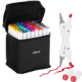 Kebuye Alcohol Marker 48 Colours, Alcohol Marker Pens Set, Twin Tip Artist Pens with Storage Space, Marker & Felt Tip Pens for Manga, Design, Painting, Drawing