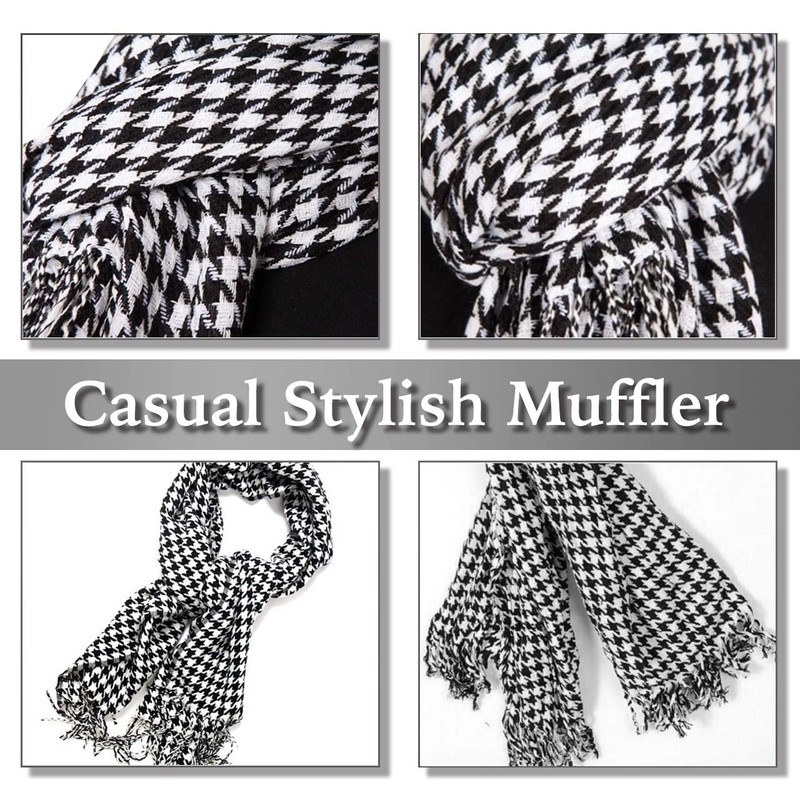 CHROME CRANE MF002 Scarf, Houndstooth Pattern, Knit, Cold Protection, Casual