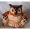 Dekofigur aus Keramik, Familie von Eulen, Miniatur, Braun und Beige