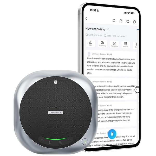 AISPEECH Conference Speakerphone M6 with AI Noise Reduction,Transcribe&Summarize Empowered by