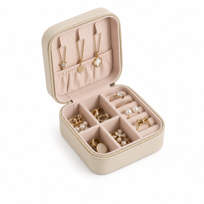 Portable Jewelry Case, PU Leather Travel Box, Earring and Ring