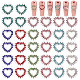 SILPECWEE 32pcs Heart Nail Rhinestones Charms 3D Nail Charms Flat-back Nail Crystals Glass Gems Diamond for Nails Alloy Nail Art Studs Nail Jewelry Decoration for Valentine's Day
