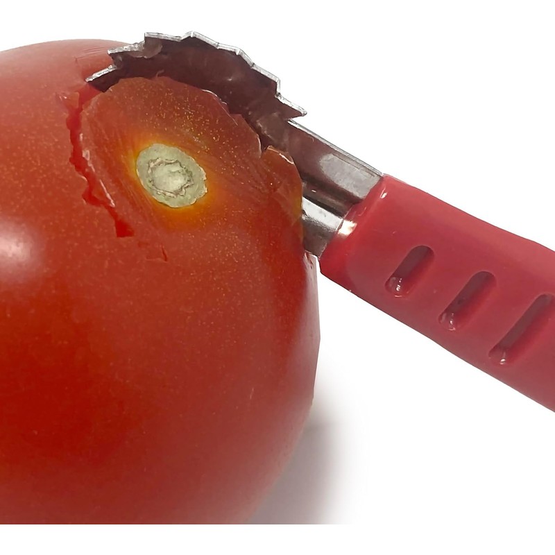 Norpro Descorazonador de Frutas de Acero Inoxidable, Rojo y Acero