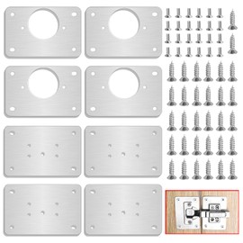 KesaPlan 4Pairs Thick Hinge Repair Plate Kit with Hole for Cabinet, Rust Resistant Stainless Steel Plate Repair Brackets, Easy Installation Hinges with Mounting Screws Fixing for Kitchen Cupboard Door