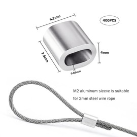 Pack of 400 Aluminium Sleeves M2 Aluminium Clamp Press Clamps Wire Rope Clamp Oval Press Sleeves Crimping Loop Choke Clamps for 2 mm Wire Rope Cable Steel Cable