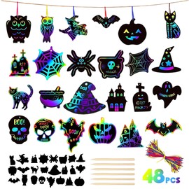 Juego de Scratch Multicolor Paper,48 hojas Papel de Rascar arte Arcoíris para Halloween,24 motivos Halloween,Scratching rainbow art crafts para fiestas de Halloween,Decoración de regalos