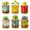 Succulent Pots with Drainage Tray, Cute Ceramic Pots for Plants