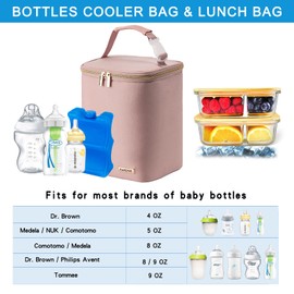 BABEYER Breast Milk Cooler Bag with Ice Pack Fits 4 Baby Bottles Up to 9 Ounce, Baby Bottle Bag for Nursing Mom Daycare, Pink