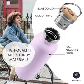 Bambaw Insulated Water Bottle 16 oz, Lavender Water Bottle Stainless Steel, Metal Water Bottle for Travel, Hot Water Bottle, Stainless Steel Water Bottle – Lavender Haze