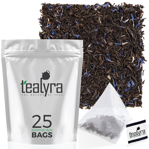 Tealyra - Cream Earl Grey Tea Pyramids Bags - Classic Black Leaf Tea - Citrusy with Vannilla Flavor - 25 Sachets (2-ounce)