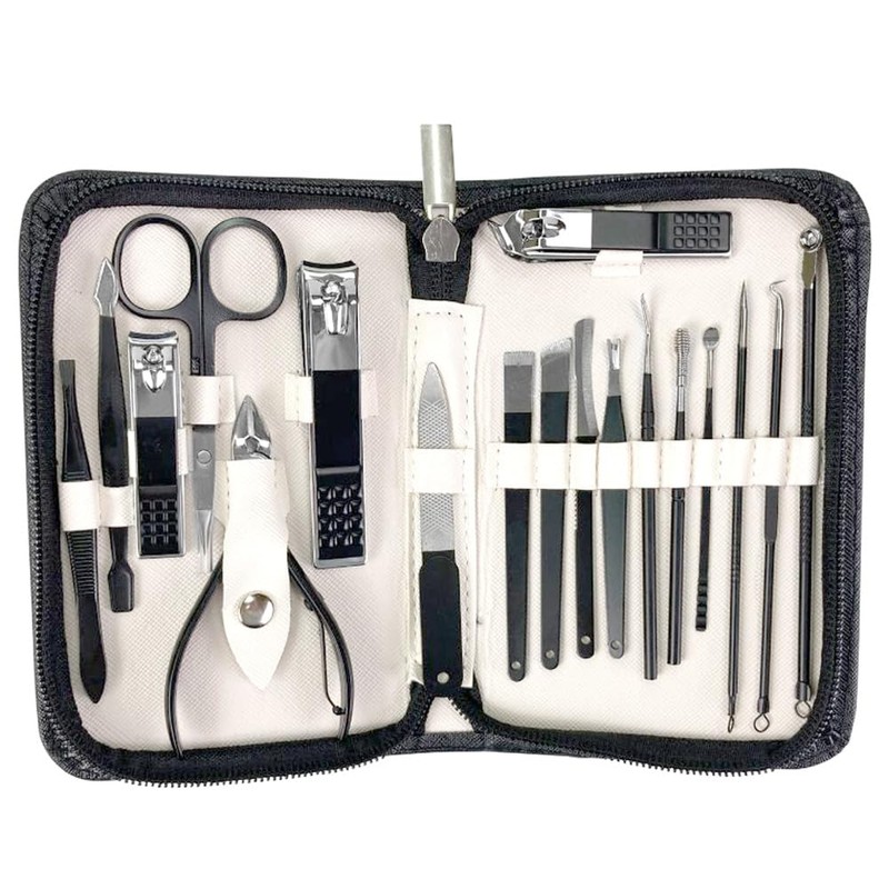 happylaladream 18点 多機能ステンレス製ネイルケアセット 爪切り 爪やすり はさみ 毛抜き ピンセット 耳かき ネイルケア