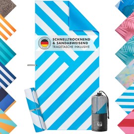 Blumtal Strandhandtuch 90x180 cm Mikrofaser - kompaktes und schnelltrocknendes Handtuch - Strandtuch XXL - Stranddecke sandfrei+Band - Badetücher - Badehandtuch sandabweisend - Handtuch Türkis Zigzag