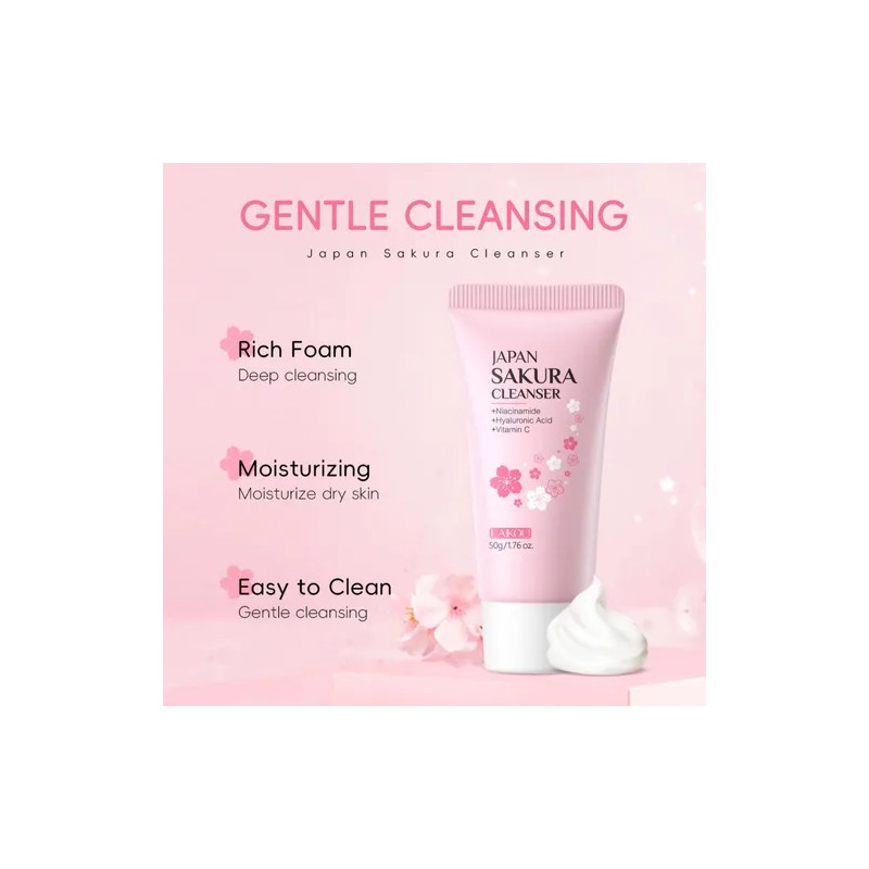 Hidratante Cuidado Facial Limpiador, Sakura Facial Wash 1pcs