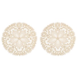 sourcing map 2Pcs Retro Lace Placemats, 10.6x10.6inch Round French Crochet Doilies Central Hollow Flower Vase Mat Coaster for Dining Table Home Decoration, Brown