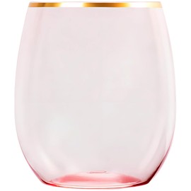 Elegant Stemless Pink Wine Goblets With Gold Rim - 12 Oz. (Pack of 6) - Unique & Sophisticated Design - Perfect For Enhancing Wine Tasting Experience
