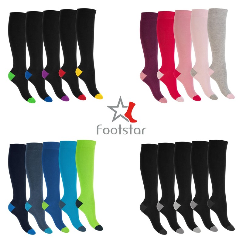 Footstar Children's Cotton Knee Socks (5 Pairs) with Contrasting Heel