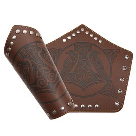 GelConnie Medieval Arm Bracers Leather Gaurds Medieval Gauntlets Brown Leather Forearm Guard Faux Leather Bracers Cosplay Wrist Armor for Men Women