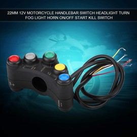 22mm 12V Motorcycle Handlebar 7 in 1 Switch Headlight Turn Fog Light Horn On/Off Start Kill Switch Universal Fit Most Motorcycles