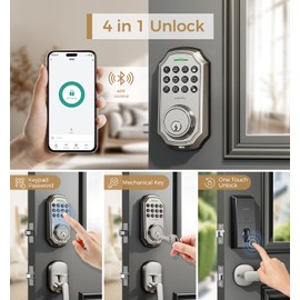 Keyless Entry Door Lock Set - App Control Electronic Keypad - 100 Code Capacity - Front Door Set - One Time Code - Auto Lock Easy Installation