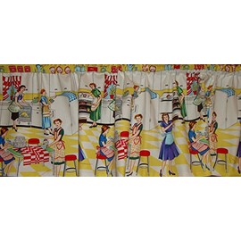 Valance Retro Mid Century Home Economics Print Window Treatment Topper Custom Made