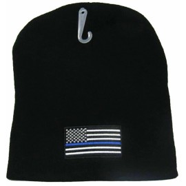 Unbranded 8" Black USA American Police Thin Blue Line Embroidered Beanie Skull Cap Hat