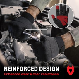 NoCry Heavy-Duty Tactical Work Gloves for Men — Reinforced Palms, Foam-Padded Knuckles, and Strong Stitching; Touchscreen Tips; Breathable and Flexible; Ideal for Mechanics and Construction Work