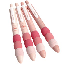 MOZXIRZ 4 Pcs Cute Retractable Cartoon Gel Pens 0.5mm Black Ink Aesthetic Kawaii Office School Pens Supplies for Girls Boys Women Men Soft Grip (Pink)