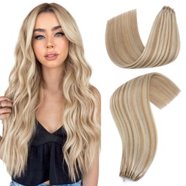 Hairro U Tip Human Hair Extensions Micro Ring Keratin Glue U-tip Hot Fusion Remy Hair Balayage Highlight Color 20 inch 50g 50 Strands #12P613 Golden Brown Mix Bleach Blonde