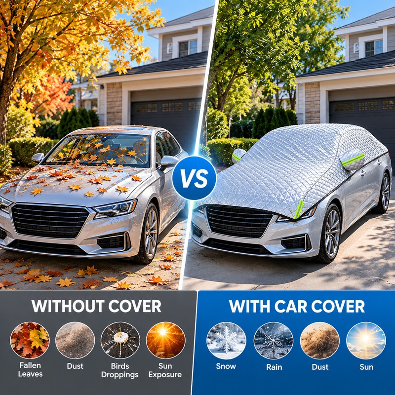 Quilted Car Snow Cover for Outdoor Parking – Silver Protective