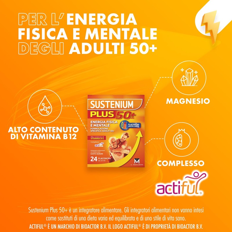 Sustenium Plus 50+ Integratore Alimentare Energizzante con Vitamina B12 Alto