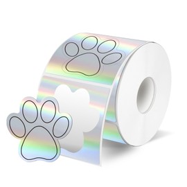 STARLIBOO Paw Print Stickers, Holographic Puppy Paw Stickers, 1.5 inch Dog Paws Sticker Bear Clues Paws Print Sticker- 500 PCS/Silver