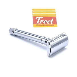 OdontoMed2011® 4" Plain Smooth Handle Safety Razor Chrome Plated with 5 Pcs Double Edge Razor Blades BTS-332
