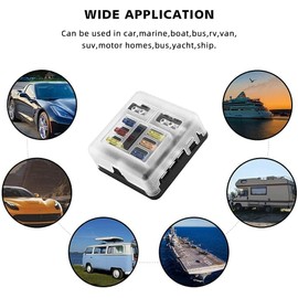 TOHUBE 6 Way Fuse Box 12v Blade Fuse Block with LED Indicator, 6 Circuits Fuse Box Holder with W/Negative Bus for Automotive Car Boat Marine SUV RV Van