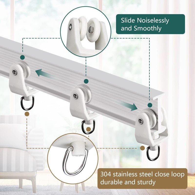 TOKPLNU Curtain Track Rollers, Flexible Bendable Curtain Track Glider 40